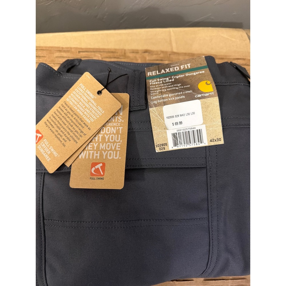 Carhartt Full Swing Cryder Dungaree Fleece Lined Pants Grey 42x30 102805 029